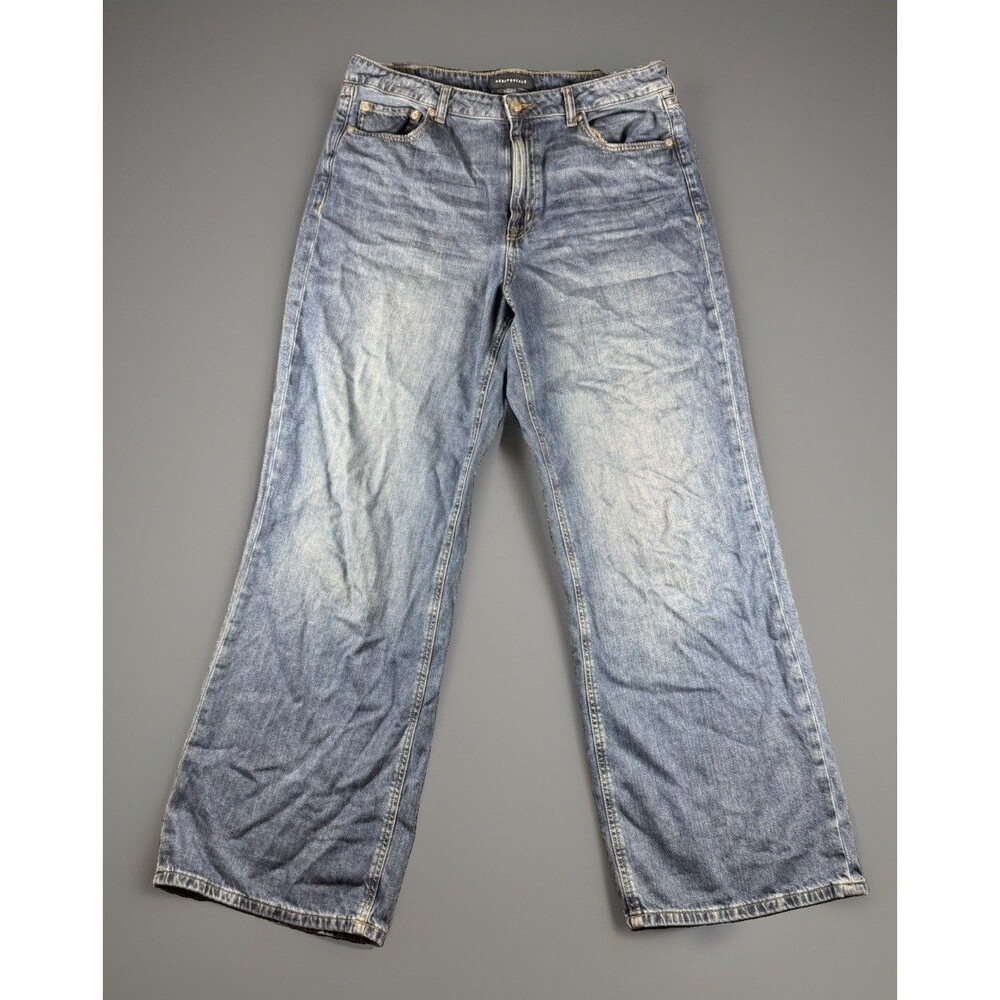Aeropostale High Rise Wide Leg Jeans Womens Size 14 Medium Wash Cotton Baggy